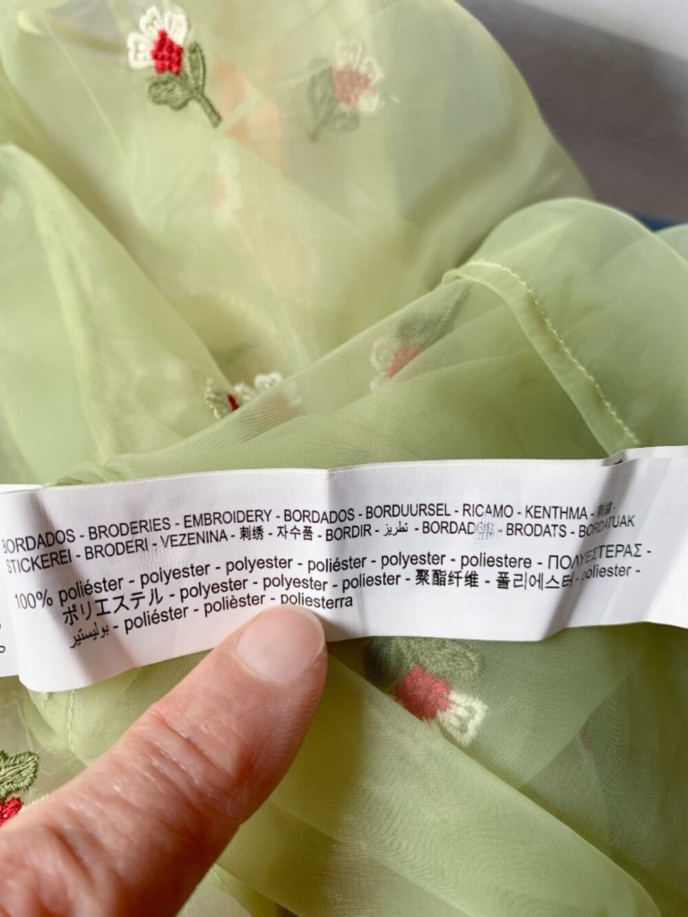 ZARA Floral Embroidered Green Organza Blouse | Size Large - Picture 12 of 13